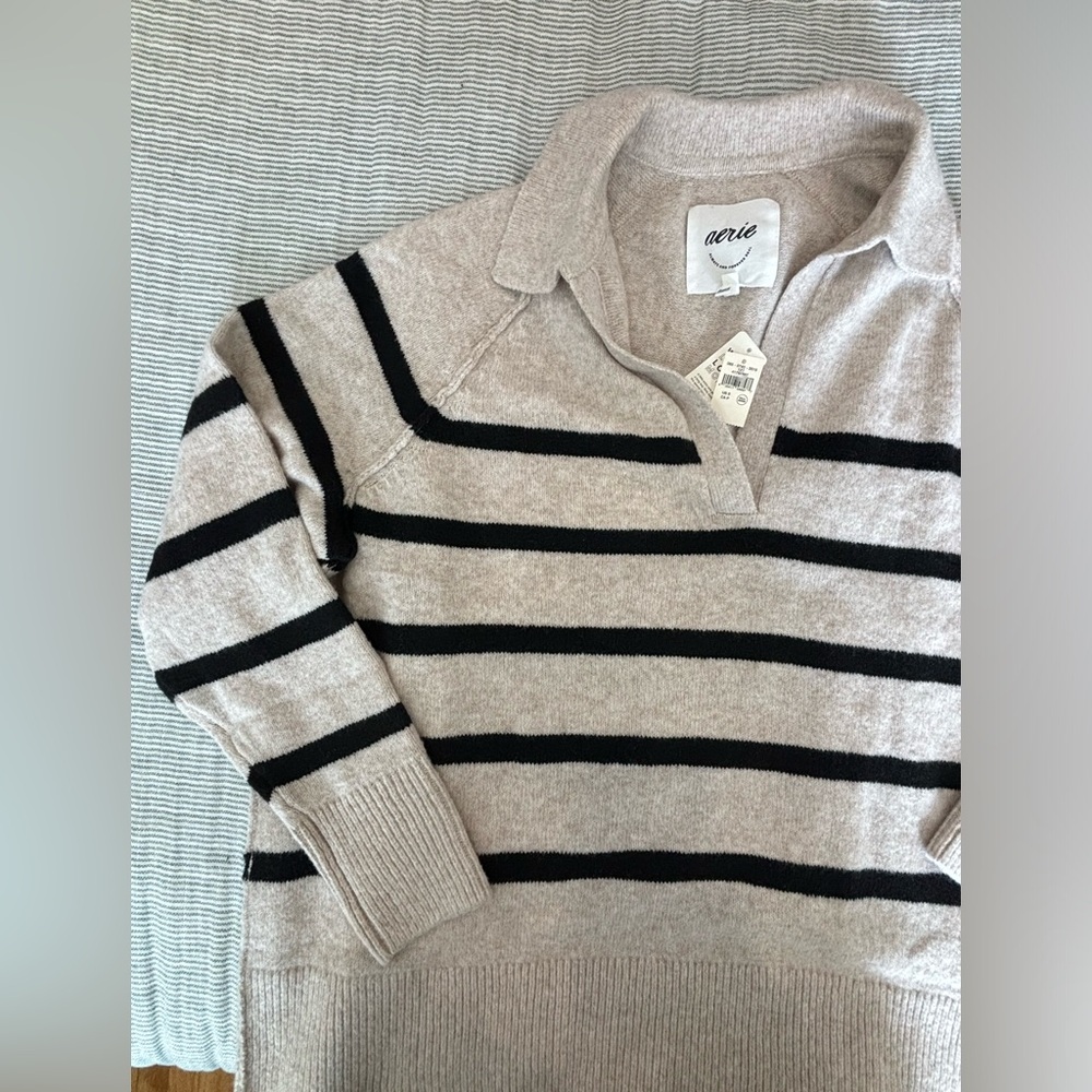 Aerie Striped Sweater - Black and Cream